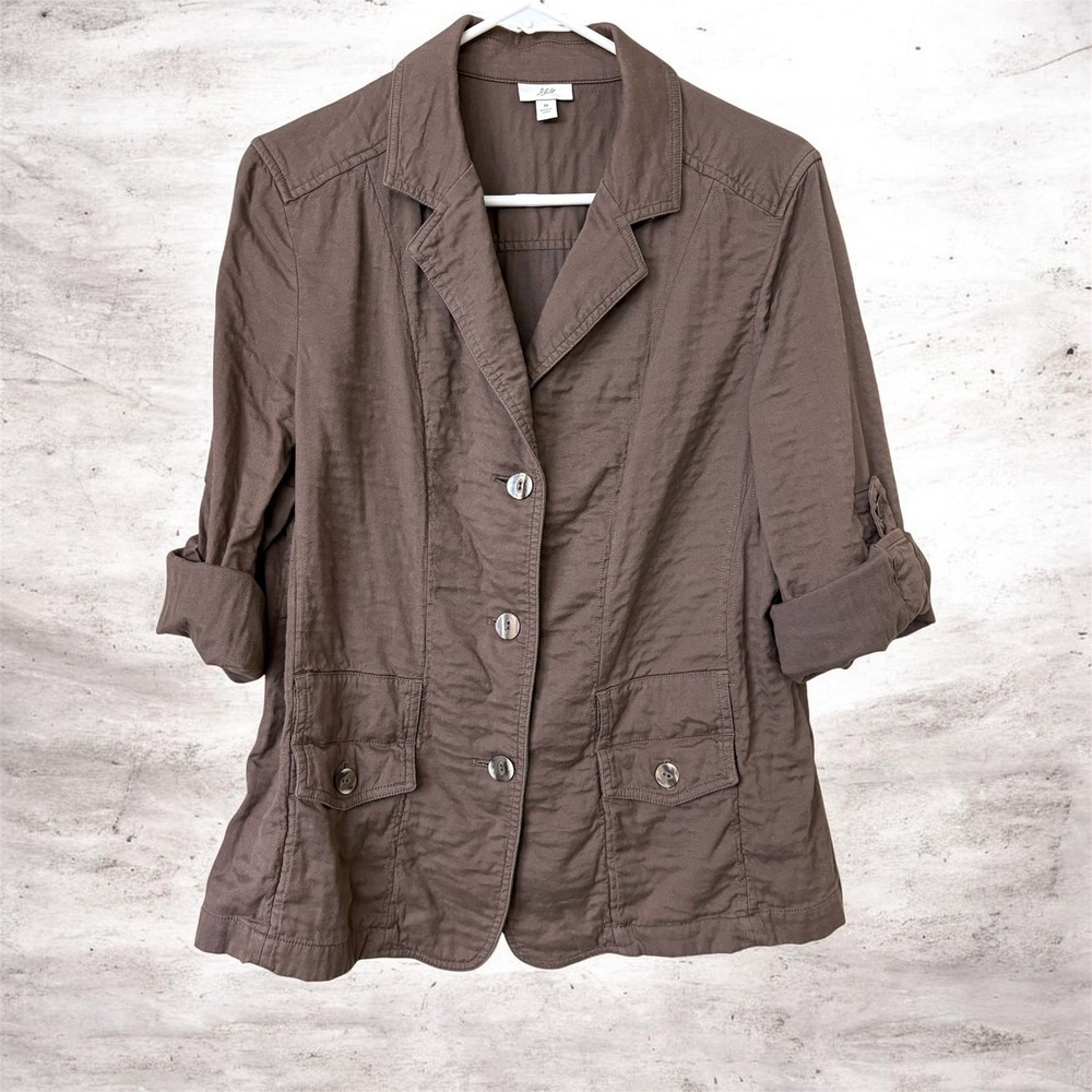 J. Jill Lightweight 3-Button Casual Blazer Jacket Brown Size M